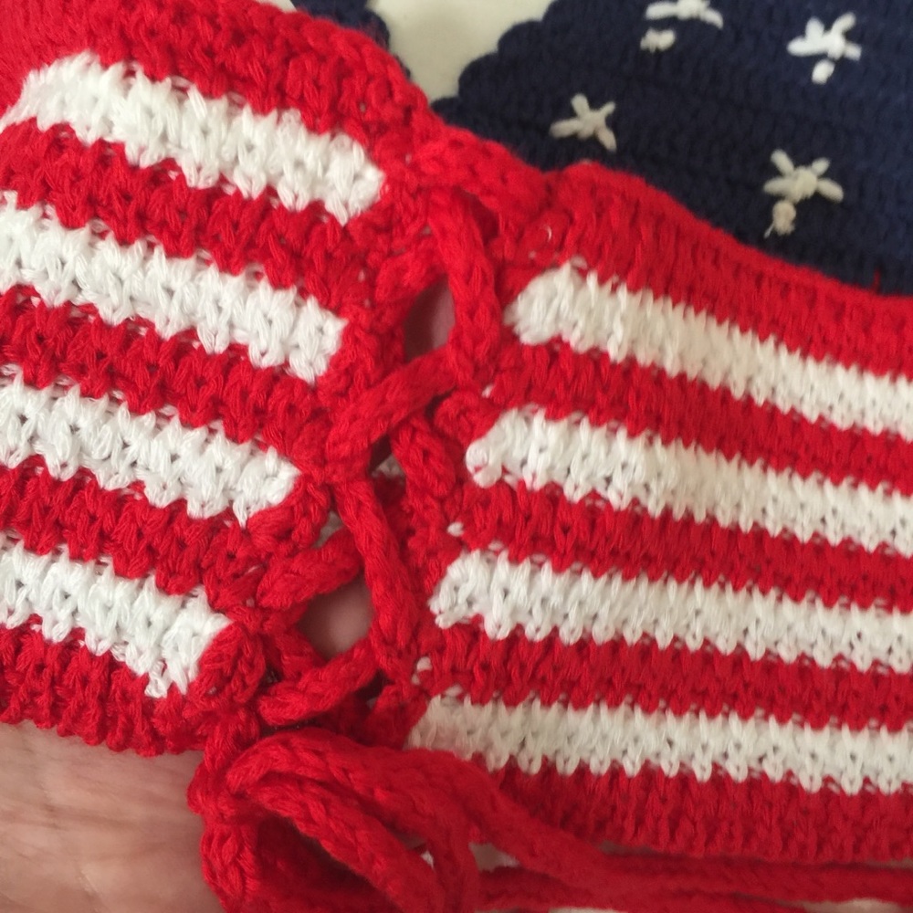 American Flag Crochet Halter Bikini Bralette Top - Picture 3 of 5